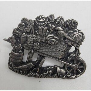 Birds and Blooms Limited‎ Edition 2001 Pewter Flowers Wheelbarrow Brooch Pin